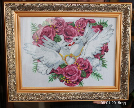 Пара голубков и розовое сердце №64333