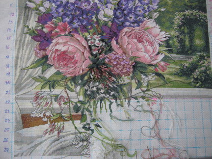 Мой процесс «Пионы и дельфиниумы» по схеме от Dimensions №78528