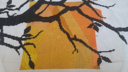 Закатный витраж с кошкой №127285