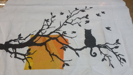 Закатный витраж с кошкой №127286