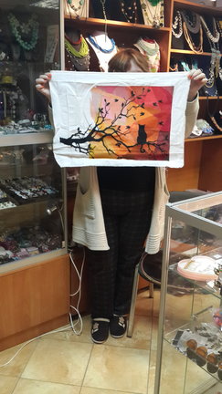 Закатный витраж с кошкой №134512