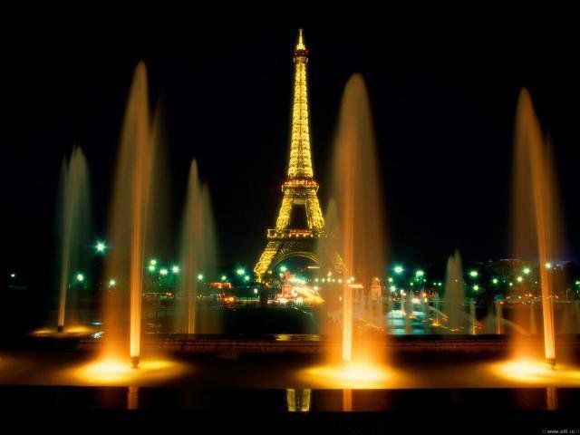Париж)) - фонтан, париж, ночь, эйфелева башня - оригинал