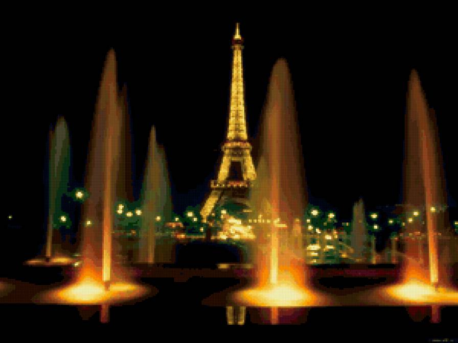 Париж)) - ночь, эйфелева башня, фонтан, париж - предпросмотр