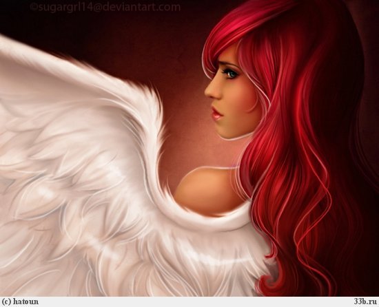 Красный ангел - ангел, крылья, красный, фентези, перья - оригинал