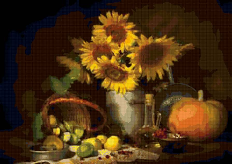 подсолнухи - цветы, натюрморт - предпросмотр