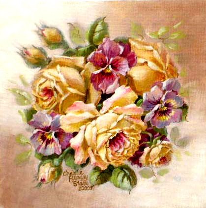 Розы и анютки - розочки, цветок, розы, душистые розы, анютины глазки, роза - оригинал