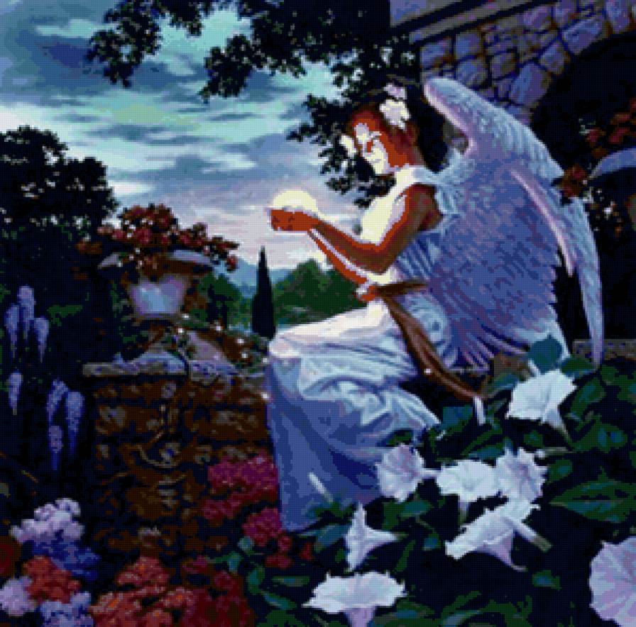 ангел в парке - ангел, сад, девушка, парк, цветы - предпросмотр