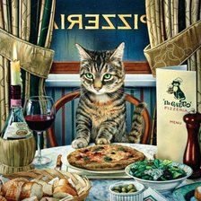 Оригинал схемы вышивки «кот в пиццерии» (№1554)