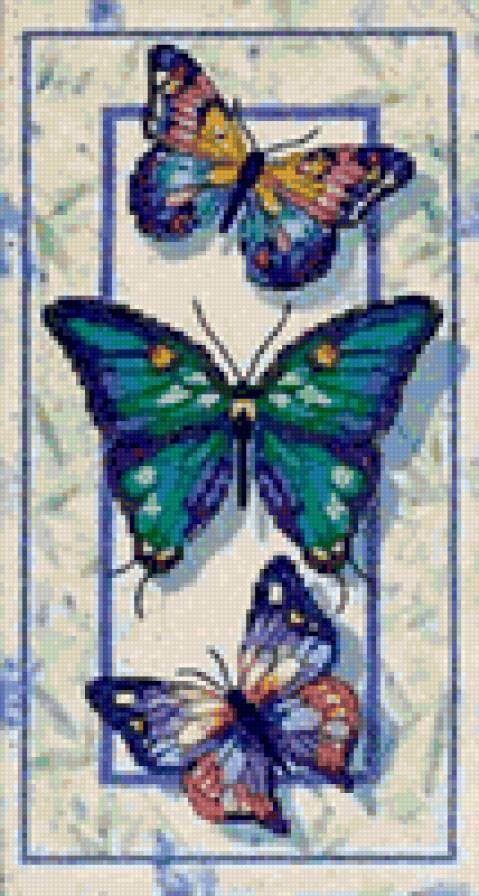 Три бабочки - бабочки, картина - предпросмотр