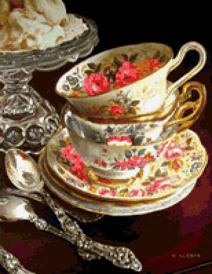 Чаепитие - посуда, для кухни, чаепитие, натюрморт, цветы, фарфор - предпросмотр