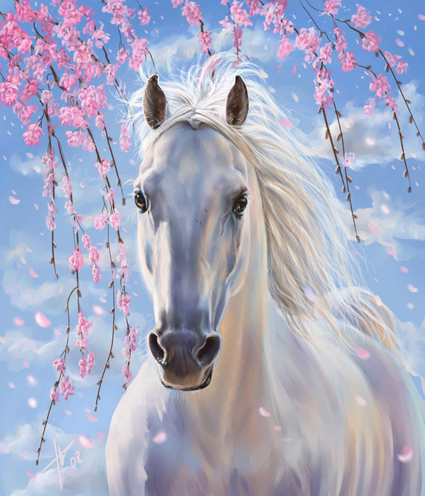 красивая лошадь - животные, лошадь в цветах, лошадь - оригинал