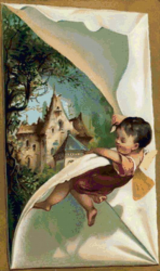 №2997 - открытка, ретро, замок, мальчик, письмо - предпросмотр