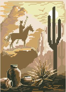 ковбой - лошадь, кактус, кувшины, ковбой, пустыня - оригинал