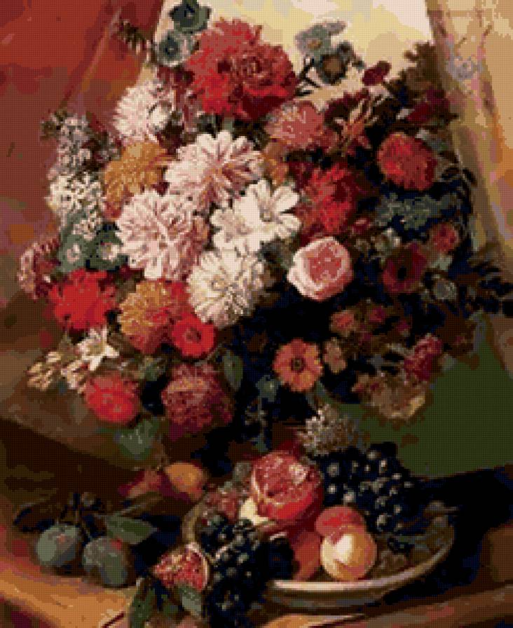 букет с фруктами - цветы, фрукты, натюрморт - предпросмотр