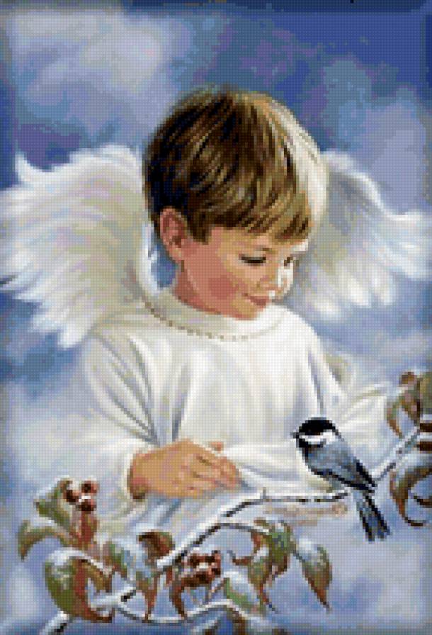 Ангел и птичка - живопись, ангел, дети, птицы - предпросмотр