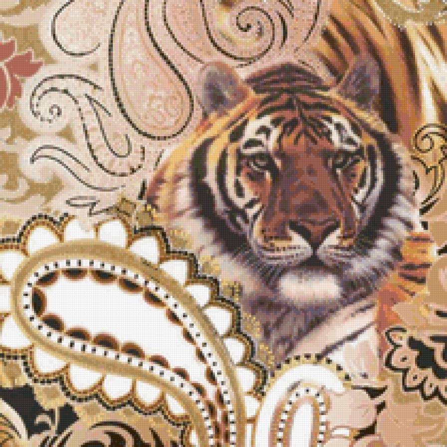 Тигр - живопись, животные, тигр, подушка - предпросмотр