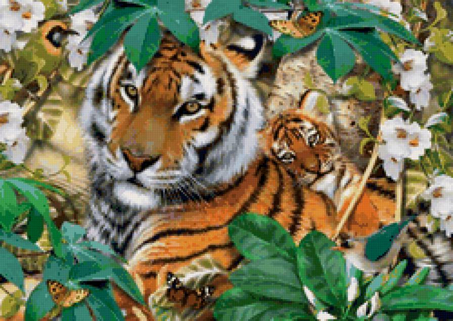 Тигры - живопись, пейзаж, тигры, животные - предпросмотр