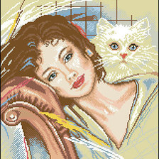 Схема вышивки «Девушка и кот»
