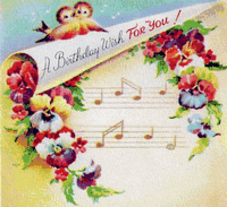 Цветы и музыка - ноты, анютины глазки, виола, букет, ретро, анютки, красота - предпросмотр