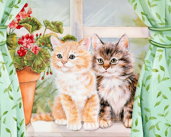 Котята - пара, животные, рисунок, кошки - оригинал