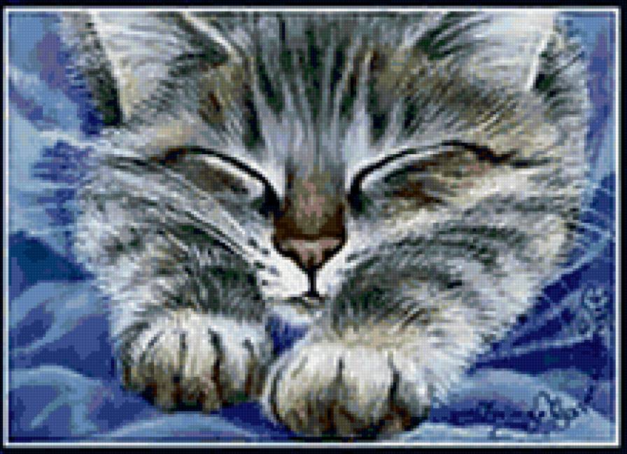 Сладкий сон - животные, коты, живопись - предпросмотр