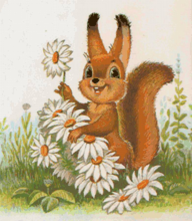 Ретро-открытки - открытка, белочка, цветы - предпросмотр