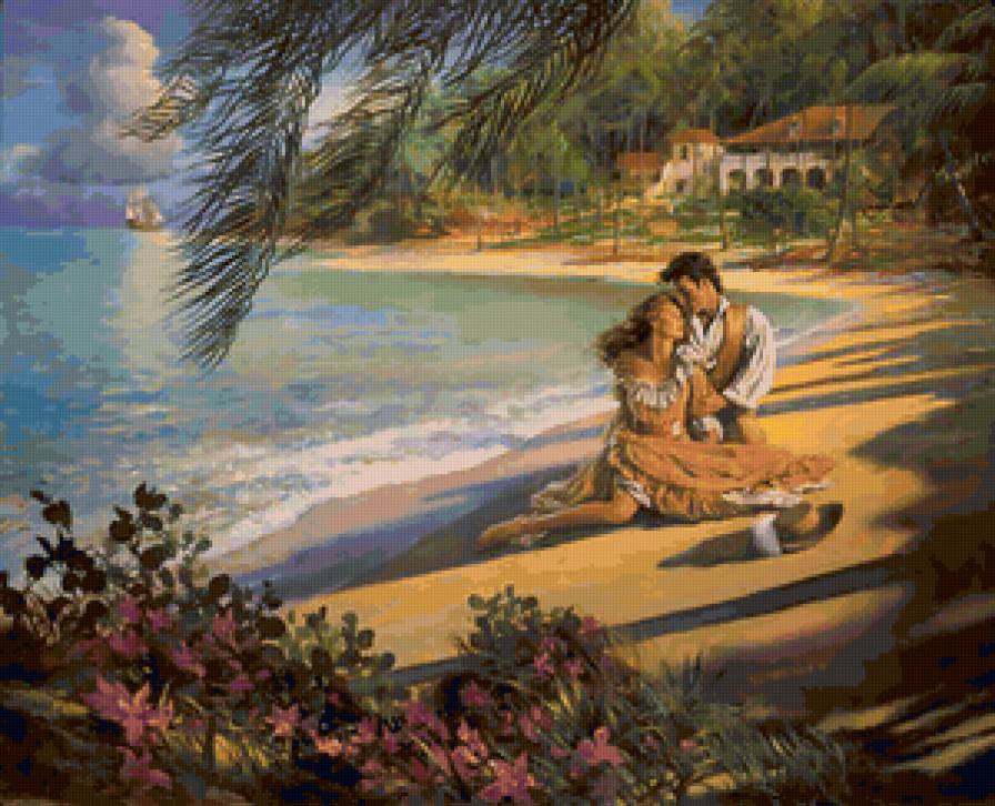 двое на берегу - картина, пара - предпросмотр