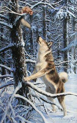 охота с лайкой - собака, зима, лес, лайка, животные, охота - оригинал