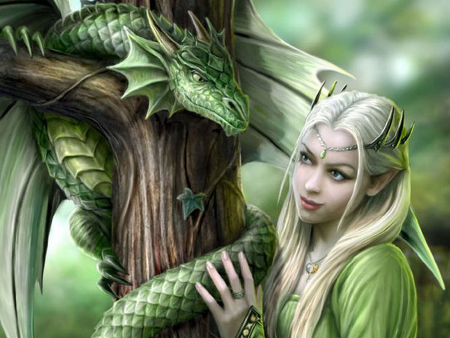 №5024 - драконы, девушки, природа, фэнтези - оригинал