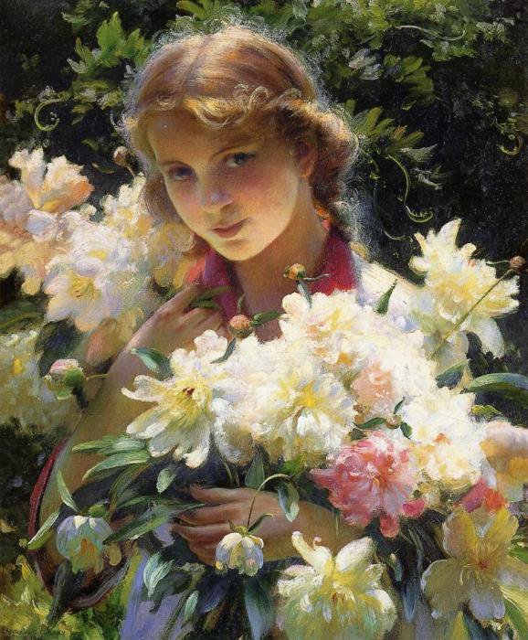 девушка с цветами - букет, цветы, природа, девушка - оригинал