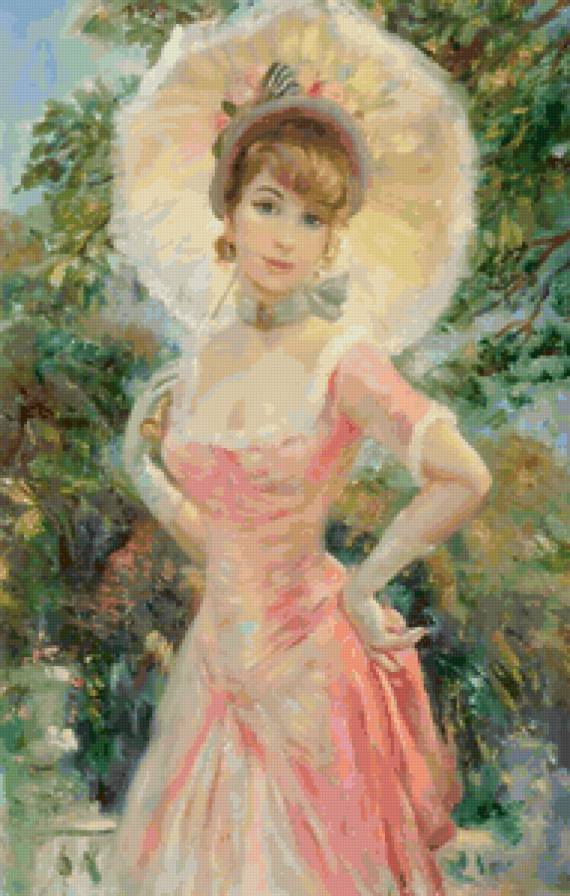 девушка с зонтиком - сад, парк, зонтик, девушка - предпросмотр