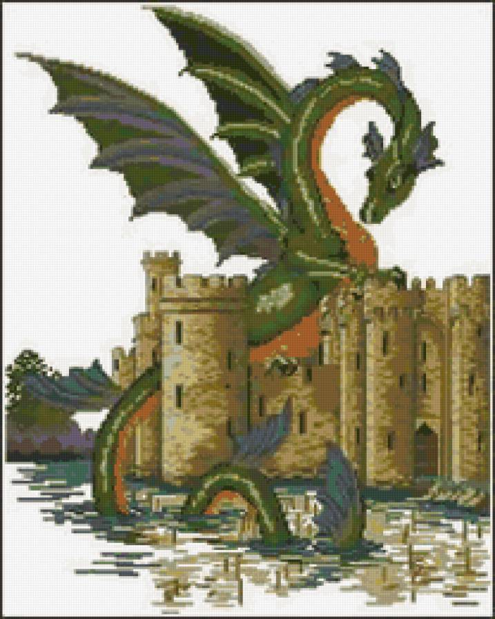 дракон - озеро, замок, вода, дракон - предпросмотр