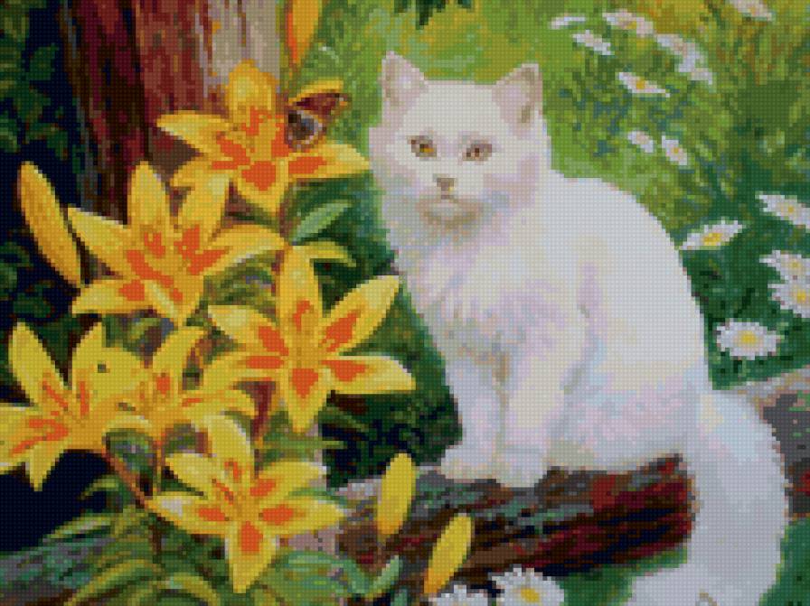 желтая лилия - кошки, животные, природа - предпросмотр