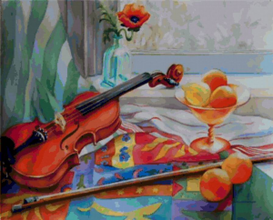 Серия "Натюрморт" - цветы, фрукты, натюрморт, скрипка - предпросмотр