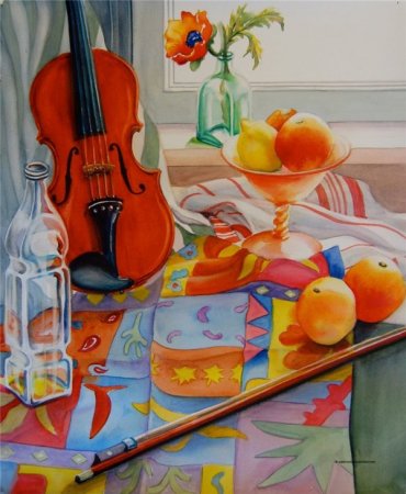 Серия "Натюрморт" - скрипка, натюрморт, цветы, фрукты - оригинал