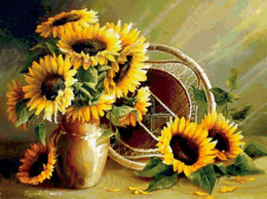 натюрморт - подсолнух, кувшин - предпросмотр