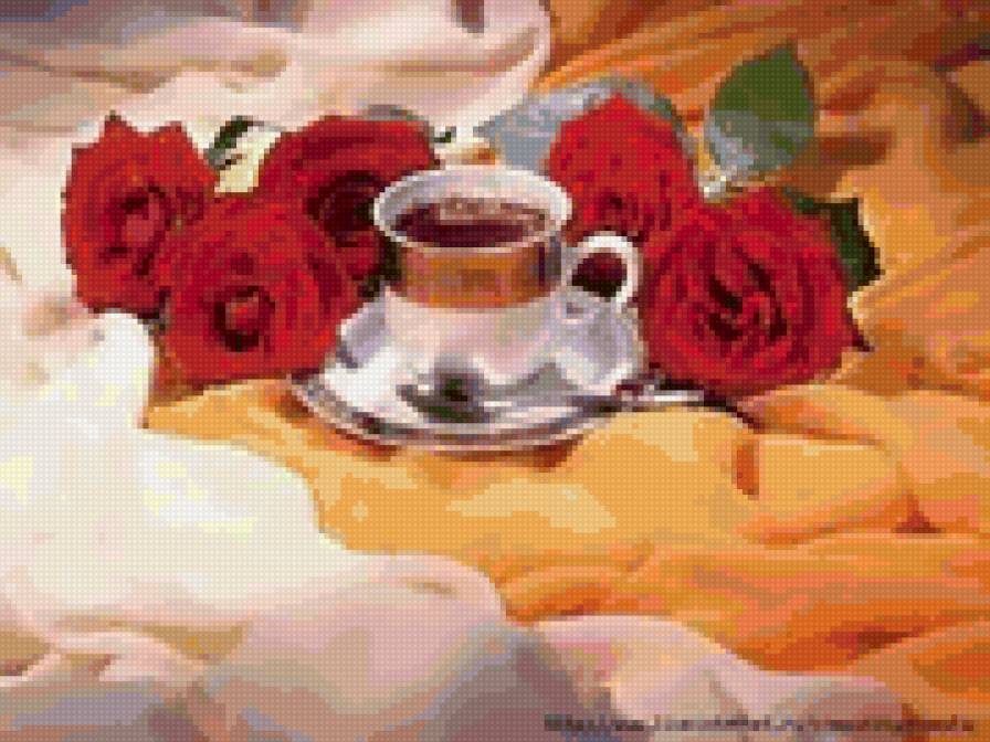 завтрак - кофе, роза, чашка, завтрак - предпросмотр