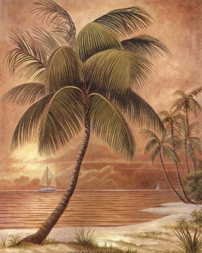 Пальма) - море, пальма, картина - оригинал