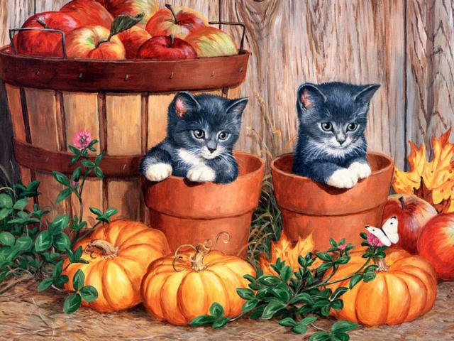 Милые котятки)) - животные, котята, домашние питомцы, картина - оригинал