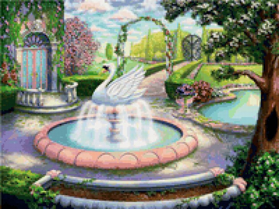 сад - фонтан, лебедь - предпросмотр