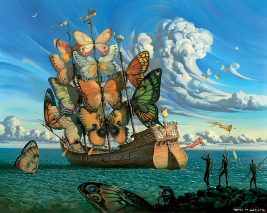 Корабль бабочек - картина, сальвадор дали, красиво, корабль, бабочки - оригинал