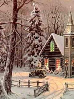 Зимний пейзаж - зима, пейзаж, машина, дом - оригинал