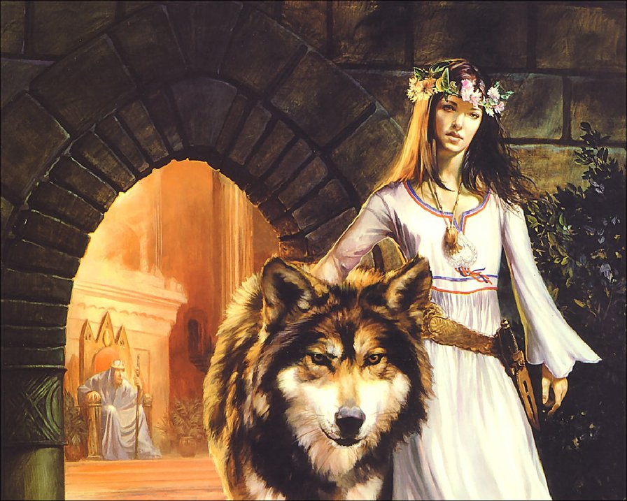Хранитель - волк, девушка, картина - оригинал