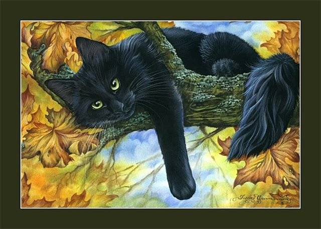 Кот на дереве - живопись, животные, коты - оригинал