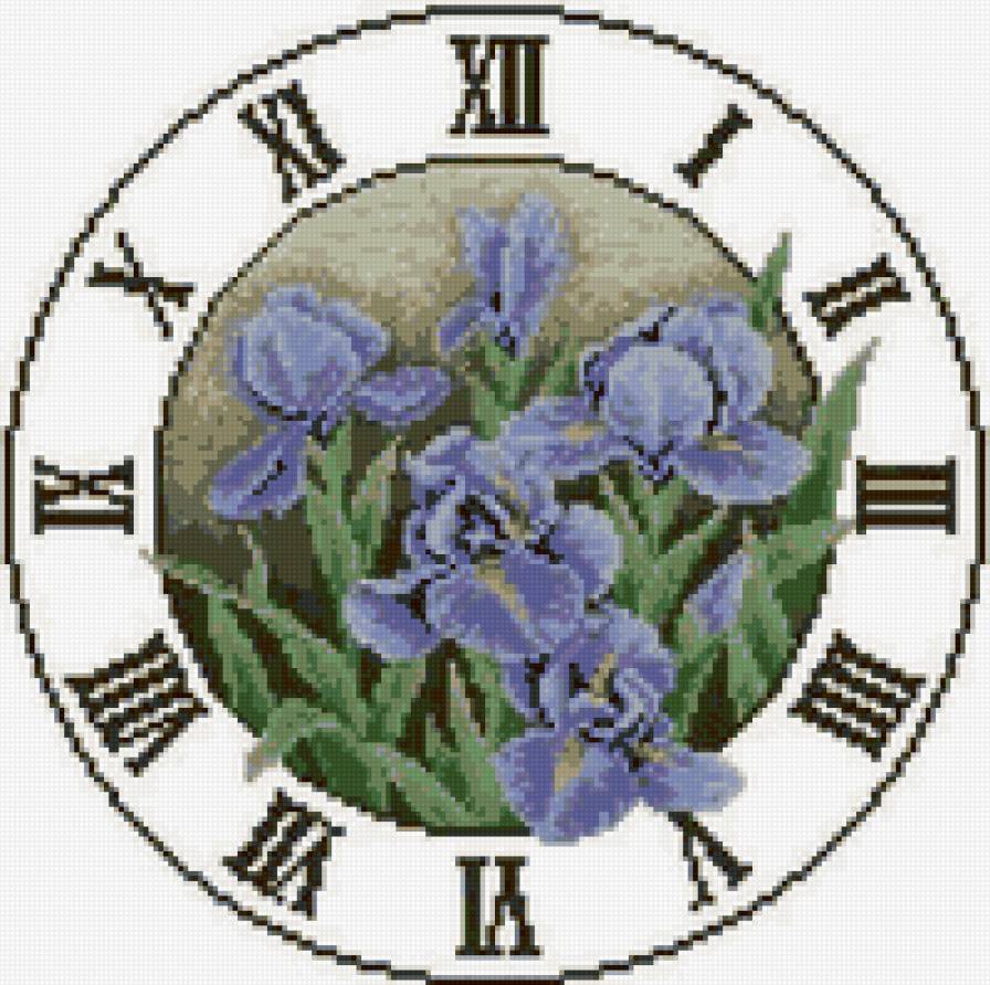 часы - ирисы, цветы, букет, часы - предпросмотр