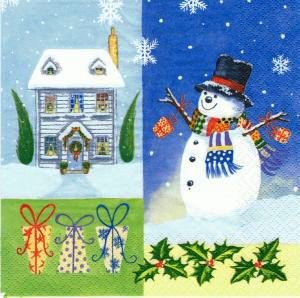 Новогоднее - зима, узоры, домик, снежинка, новый год, снеговик - оригинал
