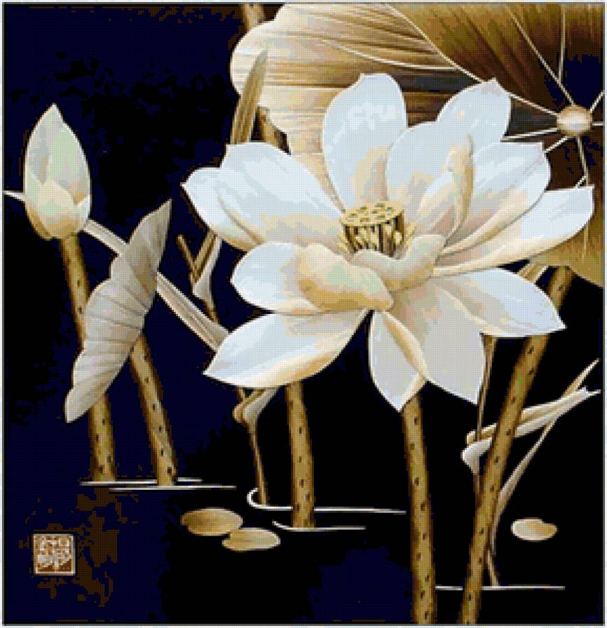 Серия "Китайская соломка" - река, цветы - предпросмотр