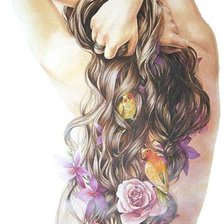 Оригинал схемы вышивки «Девушка с цветами в волосах» (№10357)