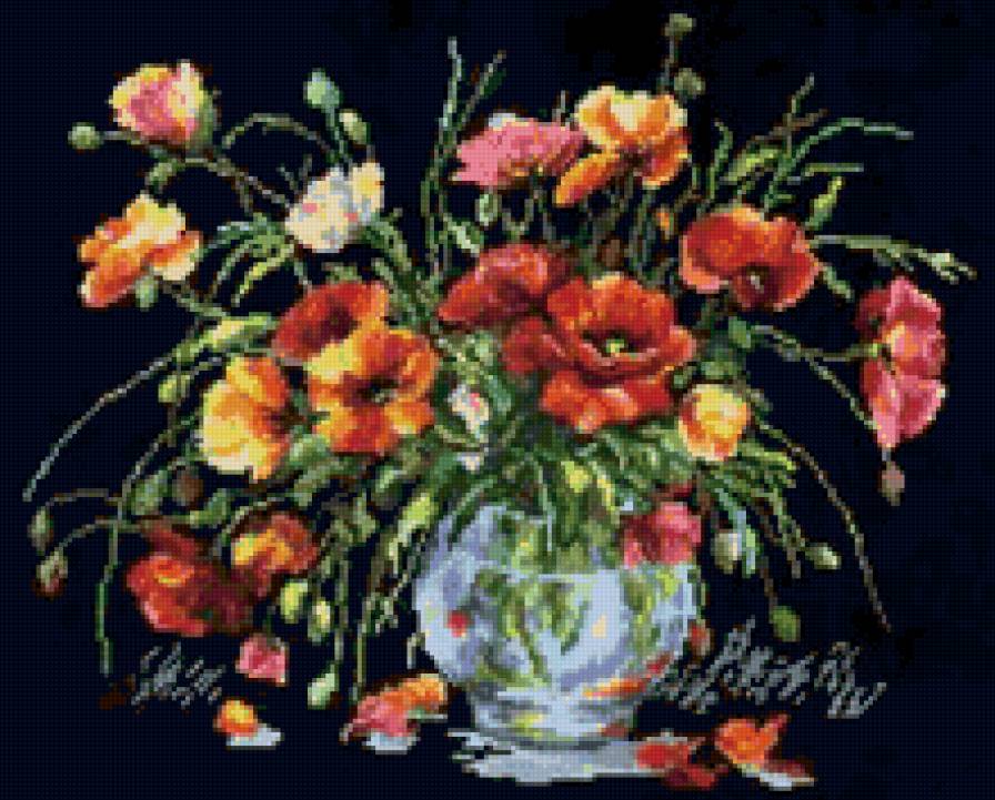 Алые маки - букет, натюрморт, цветы, маки, ваза - предпросмотр