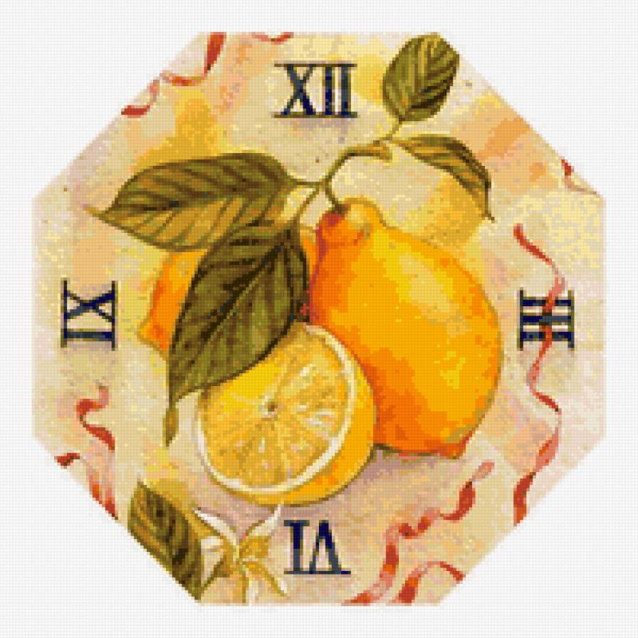 Часы "Лимончики" - вышитые часы, лимоны, лимон, часы, для кухни, время - предпросмотр